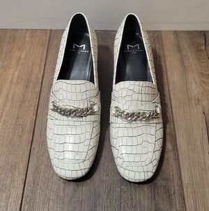 Marc Fisher White Croc-Embossed Loafers, Sz 6.5
